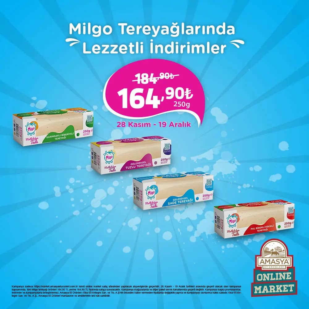Milgo Tereyağlarında Lezzetli İndirimler: 184,90 TL yerine 164,90 TL!