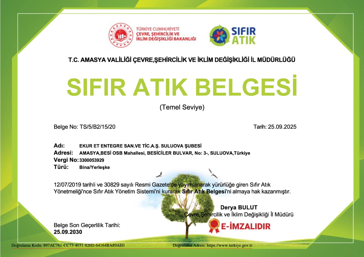 Sıfır Atık Belgesi